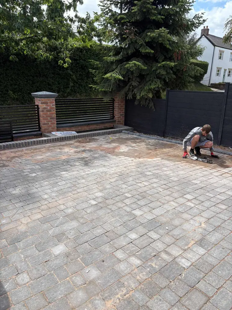 A spotless block-paved driveway left clean and clear after a full clearance